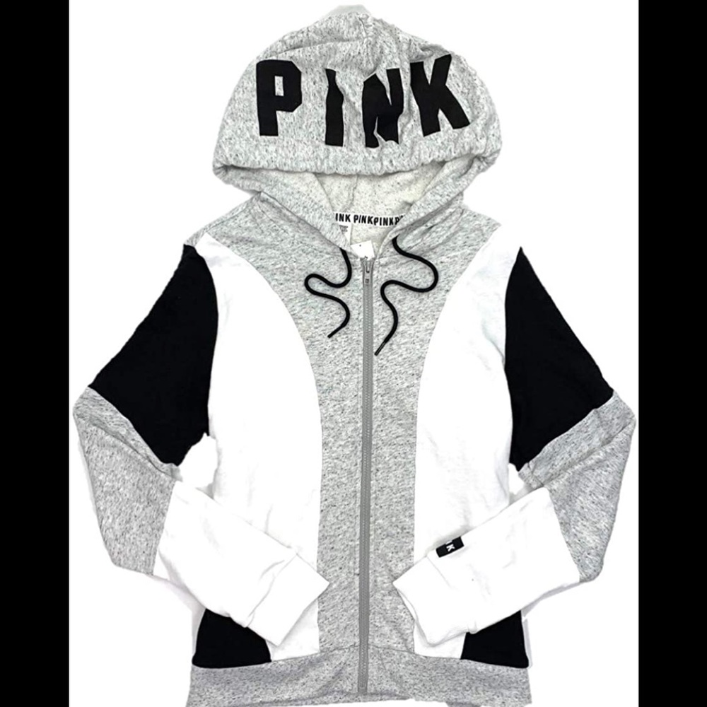 VS PINK PERFECT FULL ZIP BLACK WHITE GREY COLOR